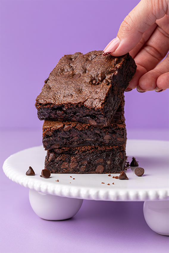 Gooey Double Chocolate Brownie stack